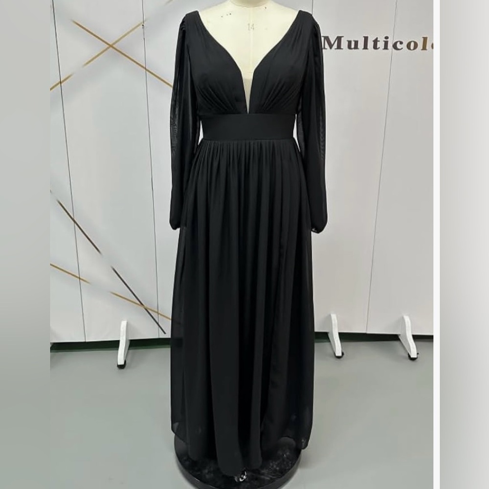 Black chiffon long sleeve evening dress